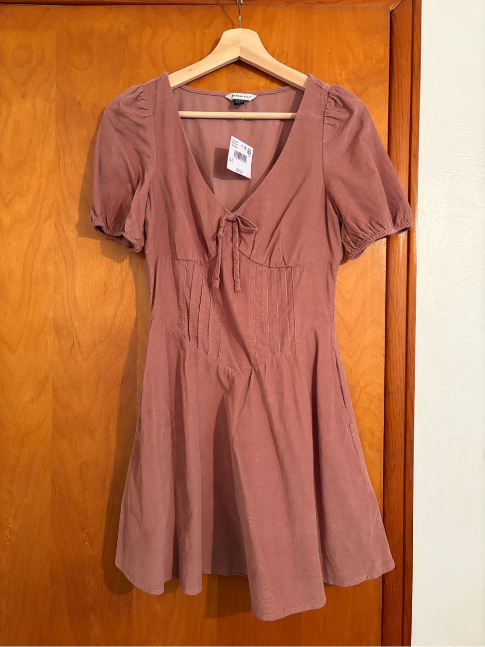 American Eagle Outfitters Rosewood Tie-Front Puff Sleeve Mini Dress